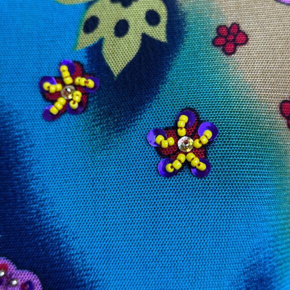 Boston Proper Womens Top Med Sheer Colorful Beaded Paisley Long Sleeve Festival - Picture 5 of 10